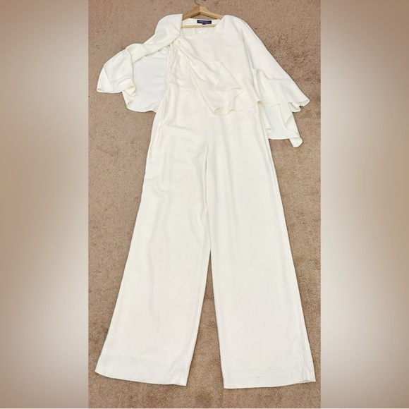 NWT Ralph Lauren Purple Label Cyrene Cape Jumpsuit Ivory Stretch Cady size 12 - Picture 10 of 17